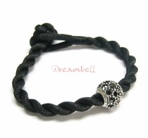 Chinese HAND KNOTTED SILK CORD BRACELET Black for European Charm Bead