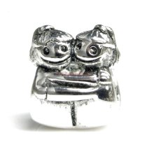 Sterling Silver Cute Happy Baby Twins Girl KID / Sisters w/ Smile Face Family Bead for European Charm Bracelets