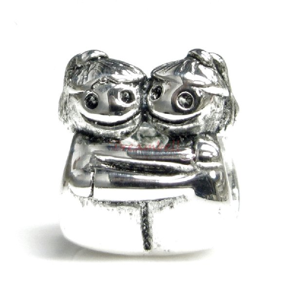 Sterling Silver Cute Happy Baby Twins Girl KID / Sisters w/ Smile Face Family Bead for European Charm Bracelets