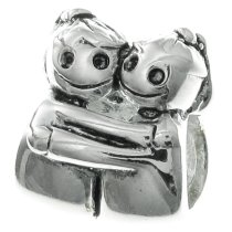 Sterling Silver Cute Happy Baby Twins Girl KID / Sisters w/ Smile Face Family Bead for European Charm Bracelets