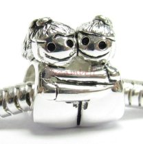 Sterling Silver Cute Happy Baby Twins Girl KID / Sisters w/ Smile Face Family Bead for European Charm Bracelets