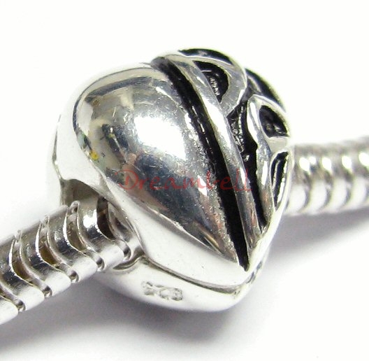 Sterling Silver FLOWER HEART CLIP Bead for European Charm Bracelets