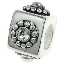 Sterling Silver FLOWER w/ Clear CZ Crystal Bead for European Charm Bracelets