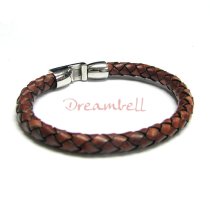 S. Steel Antique Brown Braided Bolo Leather Cord 6mm Wristband Bracelet 7.5″