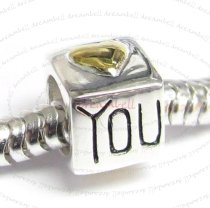 14K Gold 925 Sterling Silver HEART LOVE YOU for European Charm Bracelets