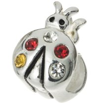 Sterling Silver LADY BUG CZ Crystal Bead for European Charm Bracelets