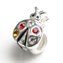 Sterling Silver LADY BUG CZ Crystal Bead for European Charm Bracelets