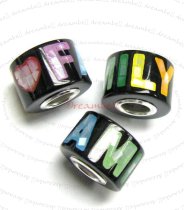 Sterling Silver Mosaic Rainbow LOVE FAMILY″ Mother of Pearl MOP Bead for European Charm Bracelets