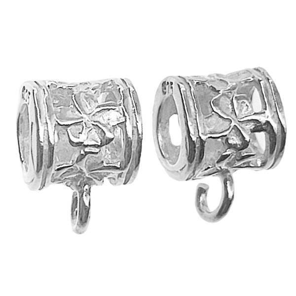 2x Sterling silver Pendant Charm Connector LEATHER 3mm Cord Flower Bail Slide