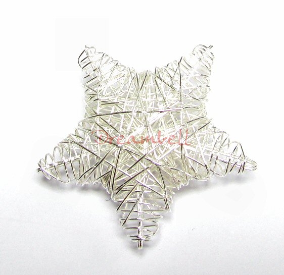 1 STERLING SILVER STAR WIRE MESH NET DANGLE CHARM PENDANT BEAD 28mm