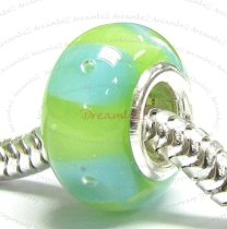 Sterling Silver Round Wheel Murano Glass DOTS Bead for European Charm Bracelets 12.5mm