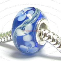 Sterling Silver Blue Murano Flower Glass Bead for European Charm Bracelets 14mm