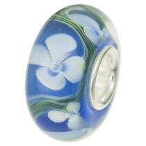 Sterling Silver Blue Murano Flower Glass Bead for European Charm Bracelets 14mm