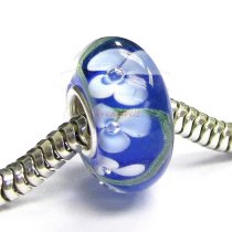 Sterling Silver Blue Murano Flower Glass Bead for European Charm Bracelets 14mm