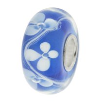 Sterling Silver Blue Murano Flower Glass Bead for European Charm Bracelets 14mm