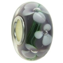 Sterling Silver Amethyst Murano Flower Glass Bead for European Charm Bracelets 14.5mm