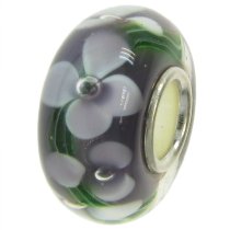 Sterling Silver Amethyst Murano Flower Glass Bead for European Charm Bracelets 14.5mm