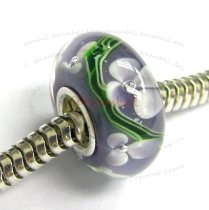 Sterling Silver Amethyst Murano Flower Glass Bead for European Charm Bracelets 14.5mm