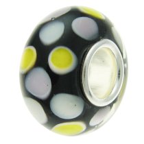 Sterling Silver Round Wheel Murano Glass DOT Bead for European Charm Bracelets 12.6mm