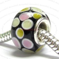 Sterling Silver Round Wheel Murano Glass DOT Bead for European Charm Bracelets 12.6mm