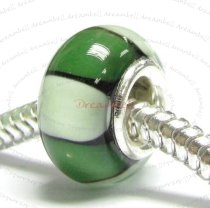 Sterling Silver Round Wheel GREEN Glass Bead for European Charm Bracelets 12.5mm
