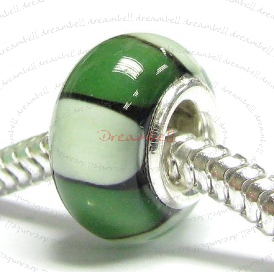 Sterling Silver Round Wheel GREEN Glass Bead for European Charm Bracelets 12.5mm