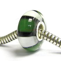 Sterling Silver Round Wheel GREEN Glass Bead for European Charm Bracelets 12.5mm