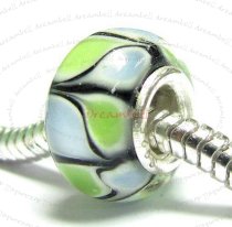 Sterling Silver Round Wheel Murano GREEN & BLUE Glass Bead for European Charm Bracelets 12.6mm