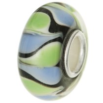 Sterling Silver Round Wheel Murano GREEN & BLUE Glass Bead for European Charm Bracelets 12.6mm