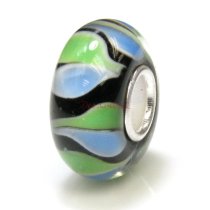 Sterling Silver Round Wheel Murano GREEN & BLUE Glass Bead for European Charm Bracelets 12.6mm