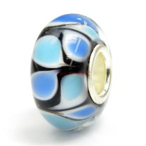 Sterling Silver Round Wheel Murano Lt BLUE Glass for European Charm Bracelets 13mm