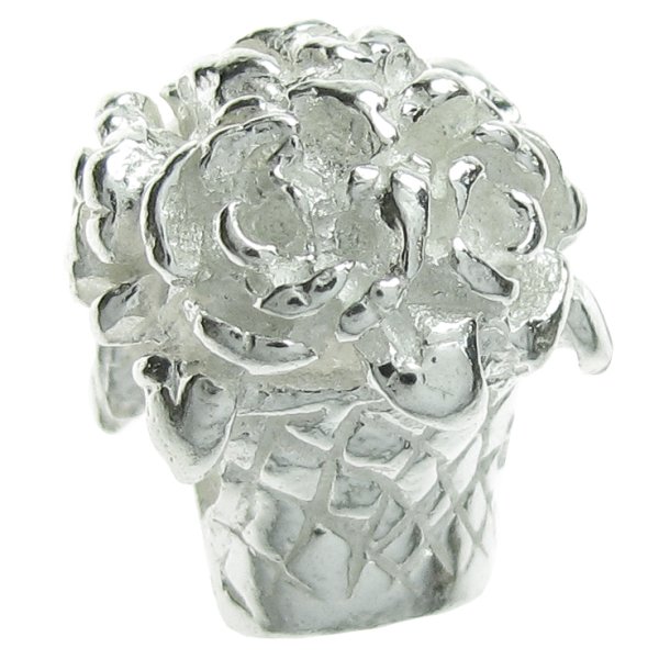 Sterling Silver FLOWER BASKET Bead for European Charm Bracelets 13mm