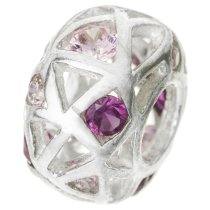 Sterling Silver BALL Bead w/ PINK Crystal for European Charm Bracelets 12.5mm