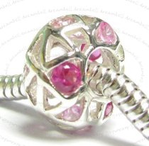 Sterling Silver BALL Bead w/ PINK Crystal for European Charm Bracelets 12.5mm