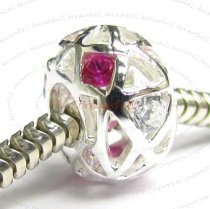 Sterling Silver BALL Bead w/ PINK Crystal for European Charm Bracelets 12.5mm
