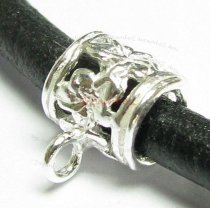 2x Sterling silver Pendant Charm Connector LEATHER 3mm Cord Flower Bail Slide