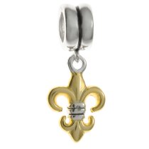 14K Gold Plated 925 Sterling Silver FLEUR-DE-LIS Dangle Charm for European Charm Bracelets