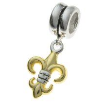 14K Gold Plated 925 Sterling Silver FLEUR-DE-LIS Dangle Charm for European Charm Bracelets