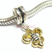 14K Gold Plated 925 Sterling Silver FLEUR-DE-LIS Dangle Charm for European Charm Bracelets