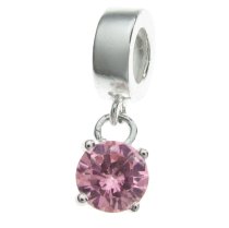 Sterling Silver Dangle CZ Stone Pendant Bead for European Charm Bracelets