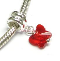 Sterling Silver Siam Red Butterfly Dangle Bead for European Charm Bracelets