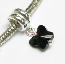 Sterling Silver Jet Black Butterfly Dangle Bead for European Charm Bracelets