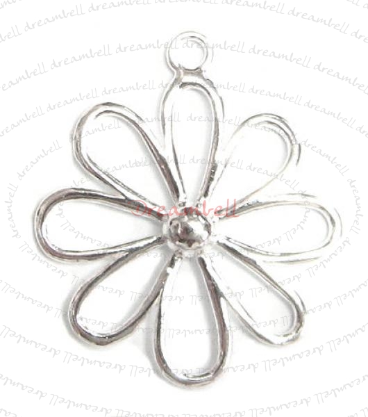 1x Bright Sterling silver FLOWER Pendant CHARM Connector Dangle Bead 30.5mm