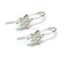 2x Sterling Silver Ear Wire Earring Hook with CZ crystal dangle