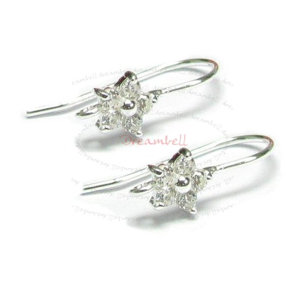 2x Sterling Silver Ear Wire Earring Hook with CZ crystal dangle
