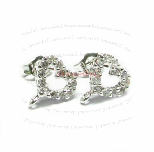 2x Sterling Silver Heart Stud CZ LOOP POST Dangle