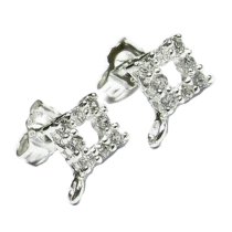 2x Sterling Silver SQUARE Stud CZ LOOP POST Dangle