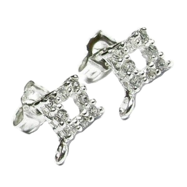 2x Sterling Silver SQUARE Stud CZ LOOP POST Dangle