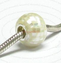 Sterling Silver Mosaic Mother of Pearl MOP Bead for European Charm Bracelets/