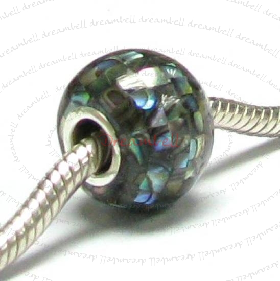 RARE Sterling Silver Mosaic Abalone shell Bead for European Charm Bracelets/